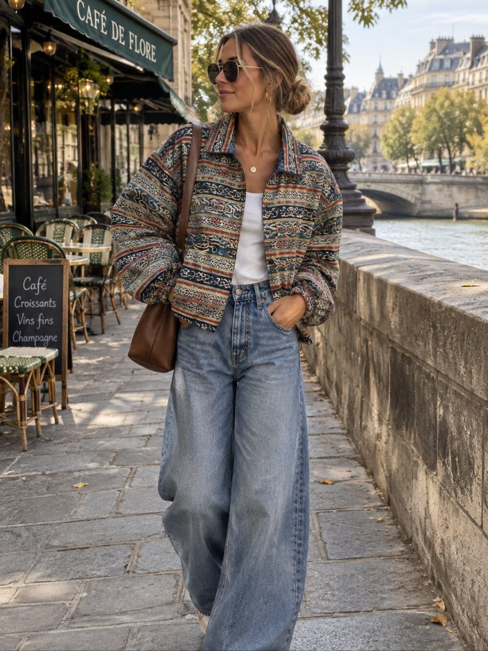 Vintage Striped Pattern Bomber Jacket in Navy, Rust & Cream